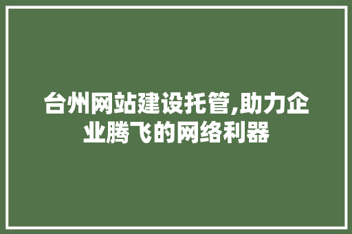 台州网站建设托管,助力企业腾飞的网络利器 百度SEO