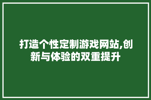 打造个性定制游戏网站,创新与体验的双重提升 神马SEO