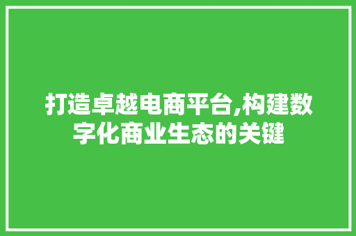打造卓越电商平台,构建数字化商业生态的关键 搜狗SEO