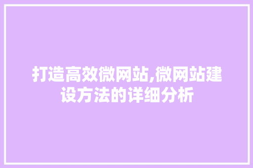 打造高效微网站,微网站建设方法的详细分析 神马SEO
