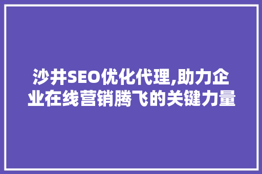 沙井SEO优化代理,助力企业在线营销腾飞的关键力量 搜狗SEO
