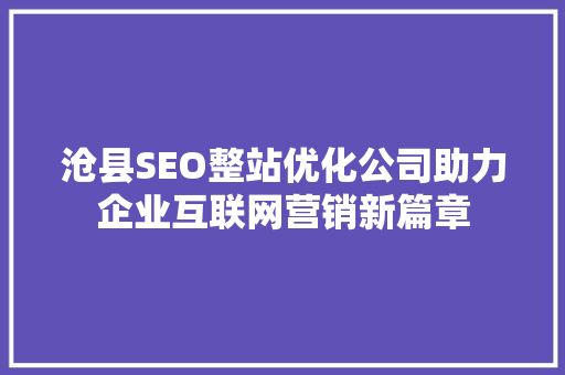 沧县SEO整站优化公司助力企业互联网营销新篇章