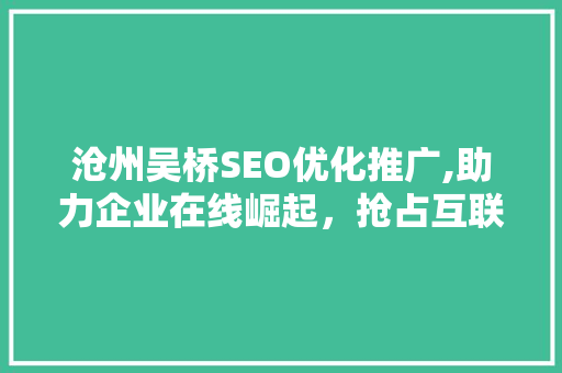 沧州吴桥SEO优化推广,助力企业在线崛起，抢占互联网商机 搜狗SEO