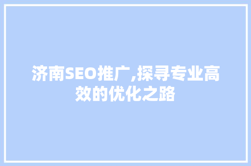 济南SEO推广,探寻专业高效的优化之路 神马SEO
