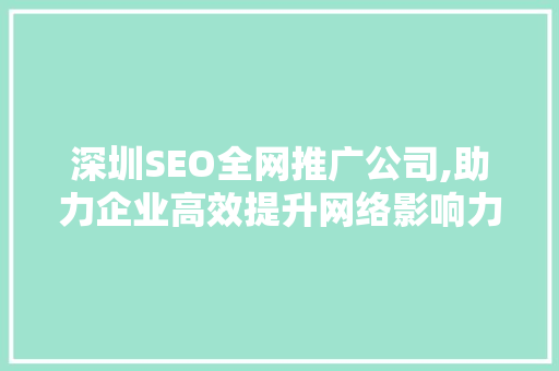 深圳SEO全网推广公司,助力企业高效提升网络影响力 百度SEO