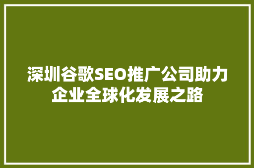 深圳谷歌SEO推广公司助力企业全球化发展之路