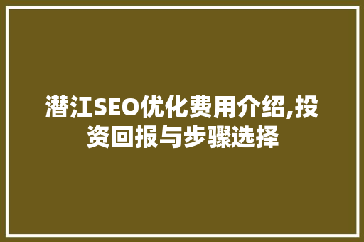 潜江SEO优化费用介绍,投资回报与步骤选择 百度SEO