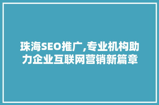 珠海SEO推广,专业机构助力企业互联网营销新篇章 百度SEO