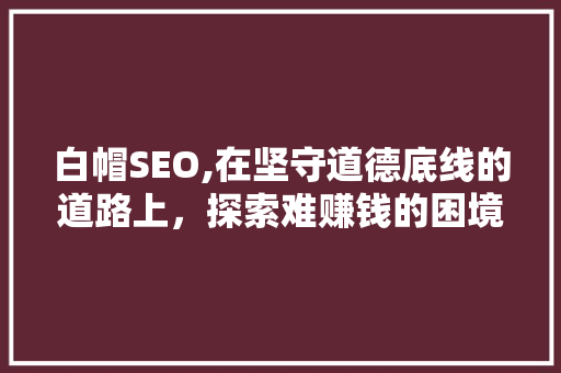 白帽SEO,在坚守道德底线的道路上，探索难赚钱的困境与出路
