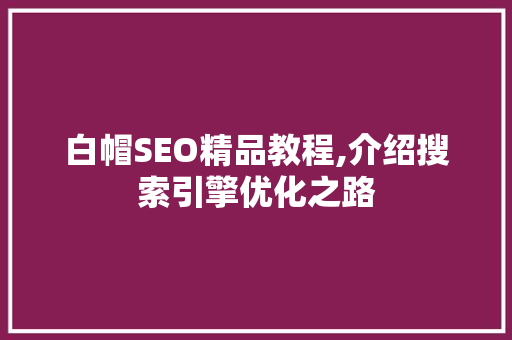 白帽SEO精品教程,介绍搜索引擎优化之路 神马SEO