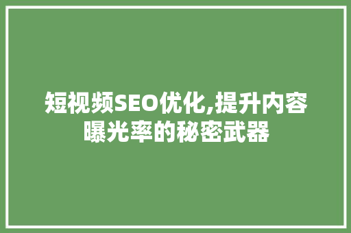 短视频SEO优化,提升内容曝光率的秘密武器