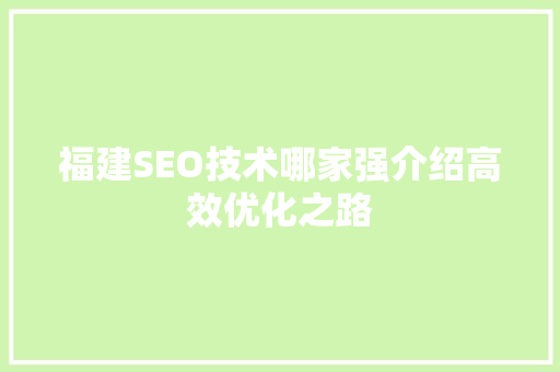 福建SEO技术哪家强介绍高效优化之路 GoogleSEO