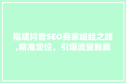 福建抖音SEO商家崛起之路,精准定位，引爆流量新篇章 必应SEO