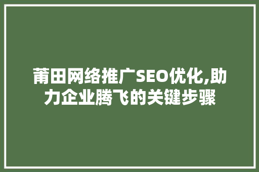 莆田网络推广SEO优化,助力企业腾飞的关键步骤 GoogleSEO