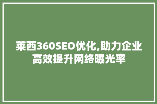 莱西360SEO优化,助力企业高效提升网络曝光率 神马SEO