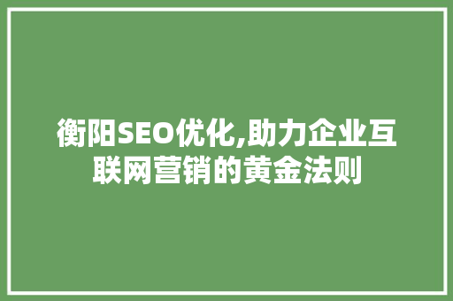 衡阳SEO优化,助力企业互联网营销的黄金法则 搜狗SEO