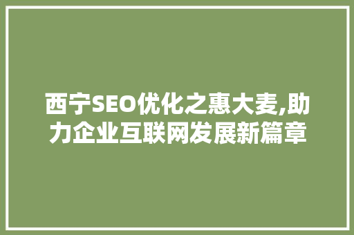 西宁SEO优化之惠大麦,助力企业互联网发展新篇章 必应SEO