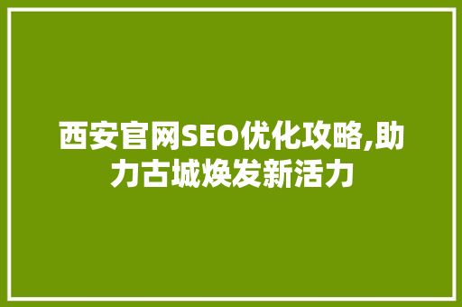 西安官网SEO优化攻略,助力古城焕发新活力 百度SEO
