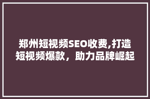 郑州短视频SEO收费,打造短视频爆款，助力品牌崛起 百度SEO