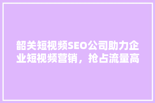 韶关短视频SEO公司助力企业短视频营销，抢占流量高地 百度SEO
