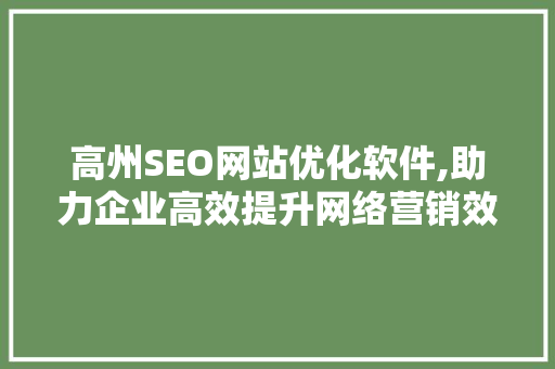 高州SEO网站优化软件,助力企业高效提升网络营销效果 神马SEO