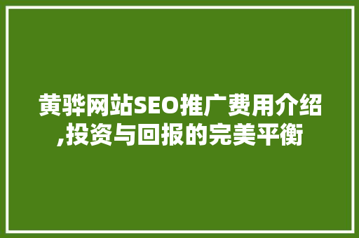 黄骅网站SEO推广费用介绍,投资与回报的完美平衡 搜狗SEO