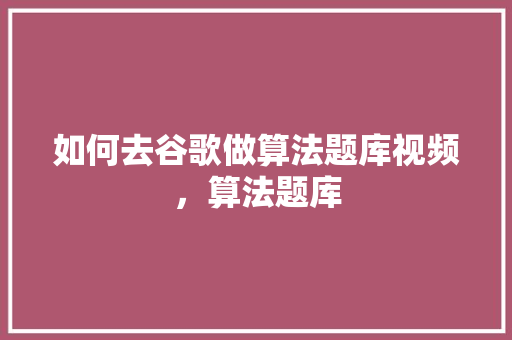 如何去谷歌做算法题库视频，算法题库 必应SEO
