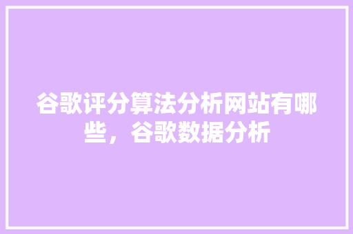 谷歌评分算法分析网站有哪些，谷歌数据分析 神马SEO