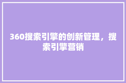 360搜索引擎的创新管理，搜索引擎营销 神马SEO