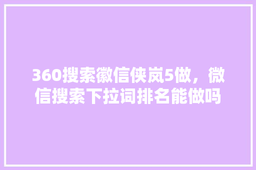 360搜索徽信侠岚5做，微信搜索下拉词排名能做吗 GoogleSEO