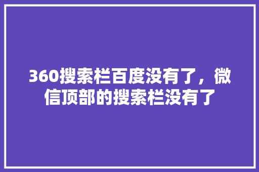 360搜索栏百度没有了，微信顶部的搜索栏没有了 神马SEO