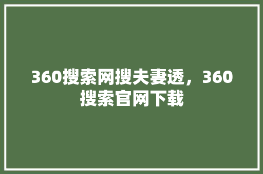 360搜索网搜夫妻透，360搜索官网下载 GoogleSEO