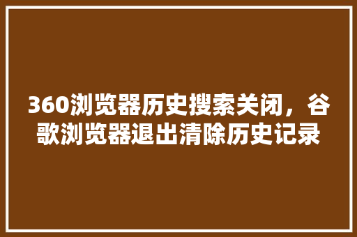 360浏览器历史搜索关闭，谷歌浏览器退出清除历史记录 GoogleSEO