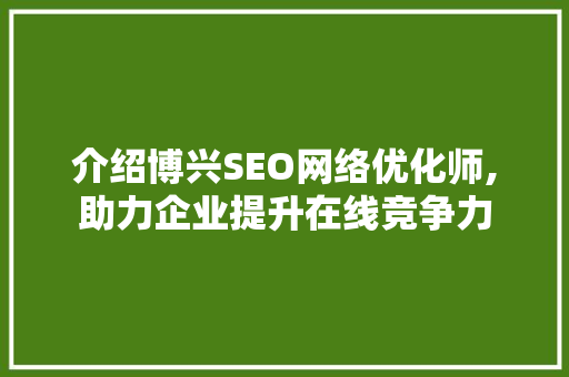 介绍博兴SEO网络优化师,助力企业提升在线竞争力