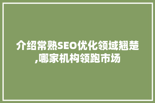 介绍常熟SEO优化领域翘楚,哪家机构领跑市场 神马SEO