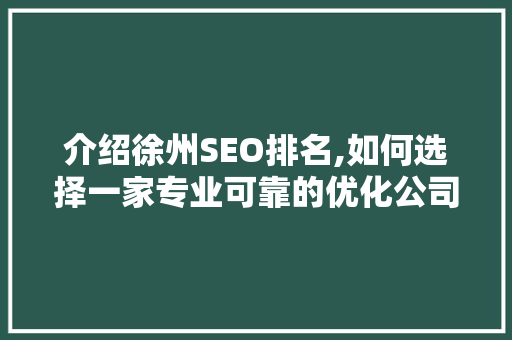 介绍徐州SEO排名,如何选择一家专业可靠的优化公司 必应SEO
