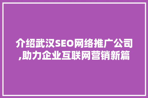 介绍武汉SEO网络推广公司,助力企业互联网营销新篇章 搜狗SEO