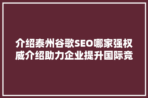 介绍泰州谷歌SEO哪家强权威介绍助力企业提升国际竞争力 百度SEO