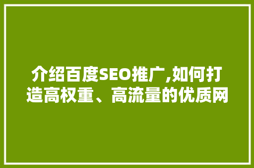 介绍百度SEO推广,如何打造高权重、高流量的优质网站 必应SEO