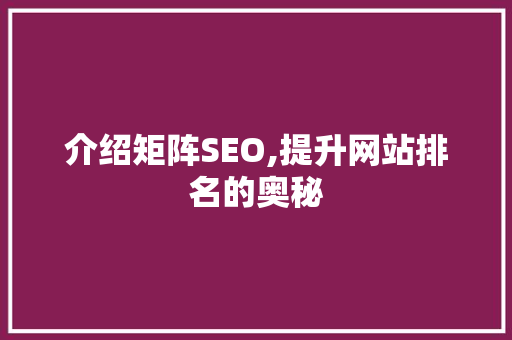 介绍矩阵SEO,提升网站排名的奥秘 必应SEO
