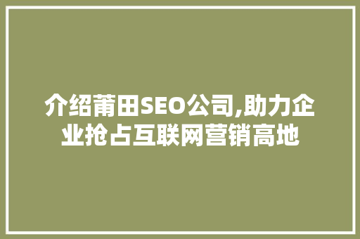 介绍莆田SEO公司,助力企业抢占互联网营销高地