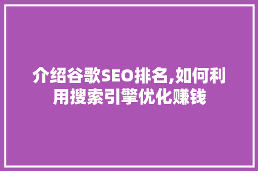 介绍谷歌SEO排名,如何利用搜索引擎优化赚钱 必应SEO