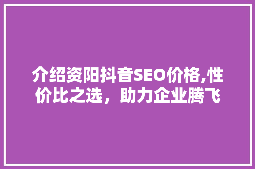 介绍资阳抖音SEO价格,性价比之选，助力企业腾飞 GoogleSEO