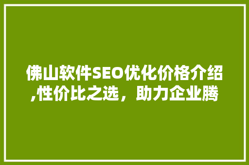 佛山软件SEO优化价格介绍,性价比之选，助力企业腾飞 必应SEO