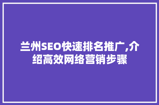 兰州SEO快速排名推广,介绍高效网络营销步骤 搜狗SEO