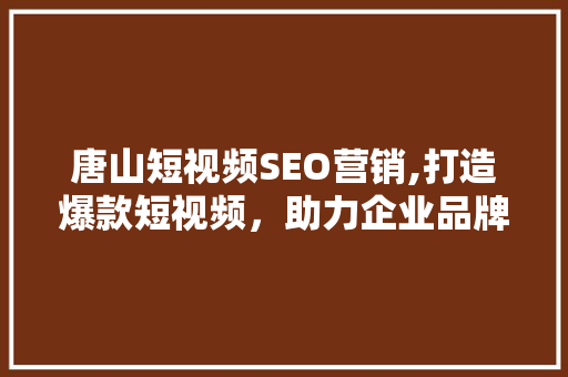 唐山短视频SEO营销,打造爆款短视频，助力企业品牌腾飞 神马SEO