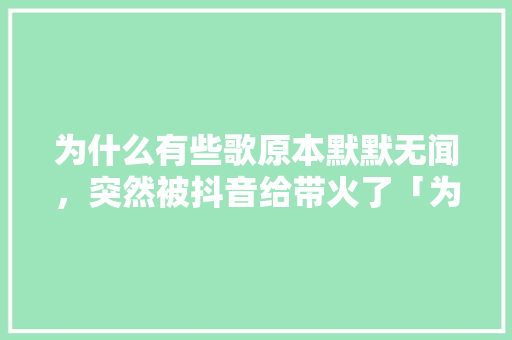 为什么有些歌原本默默无闻，突然被抖音给带火了「为什么短视频会突然爆火」 为什么有些歌原本默默无闻，突然被抖音给带火了「为什么短视频会突然爆火」 百度SEO