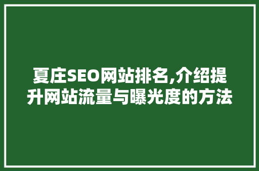 夏庄SEO网站排名,介绍提升网站流量与曝光度的方法 GoogleSEO