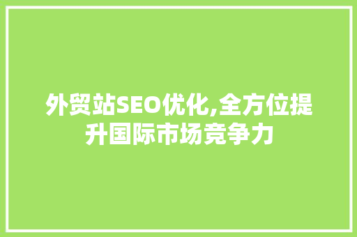 外贸站SEO优化,全方位提升国际市场竞争力