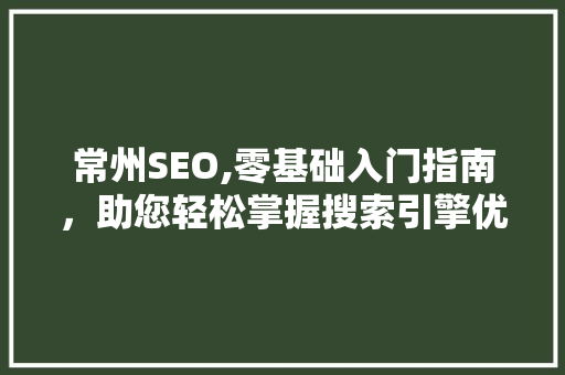常州SEO,零基础入门指南，助您轻松掌握搜索引擎优化方法 神马SEO